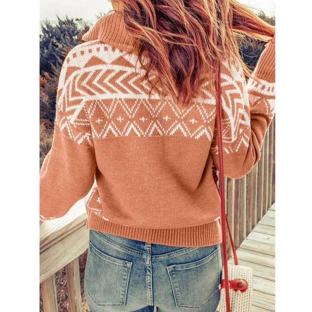 Geo Pattern Half Zip Sweater Top - Picture 4 of 7